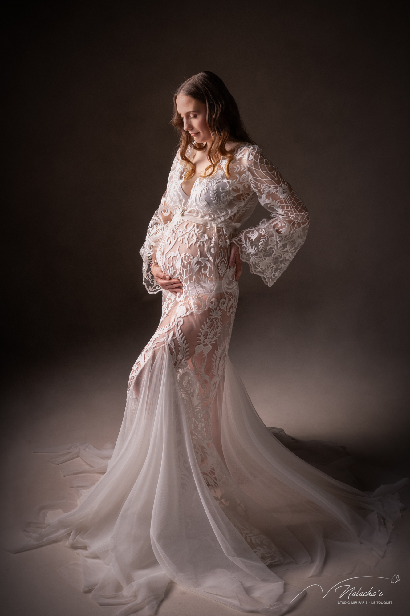 Robe De Grossesse Longue En Dentelle - Pour Shooting Photo, Cérémonie Ou Tenue Quotidienne élégante