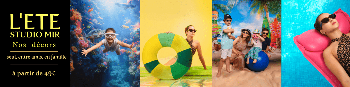 Séance photo, spécialité, décor, piscine, plage, fonds sous-marins en famille entre amis